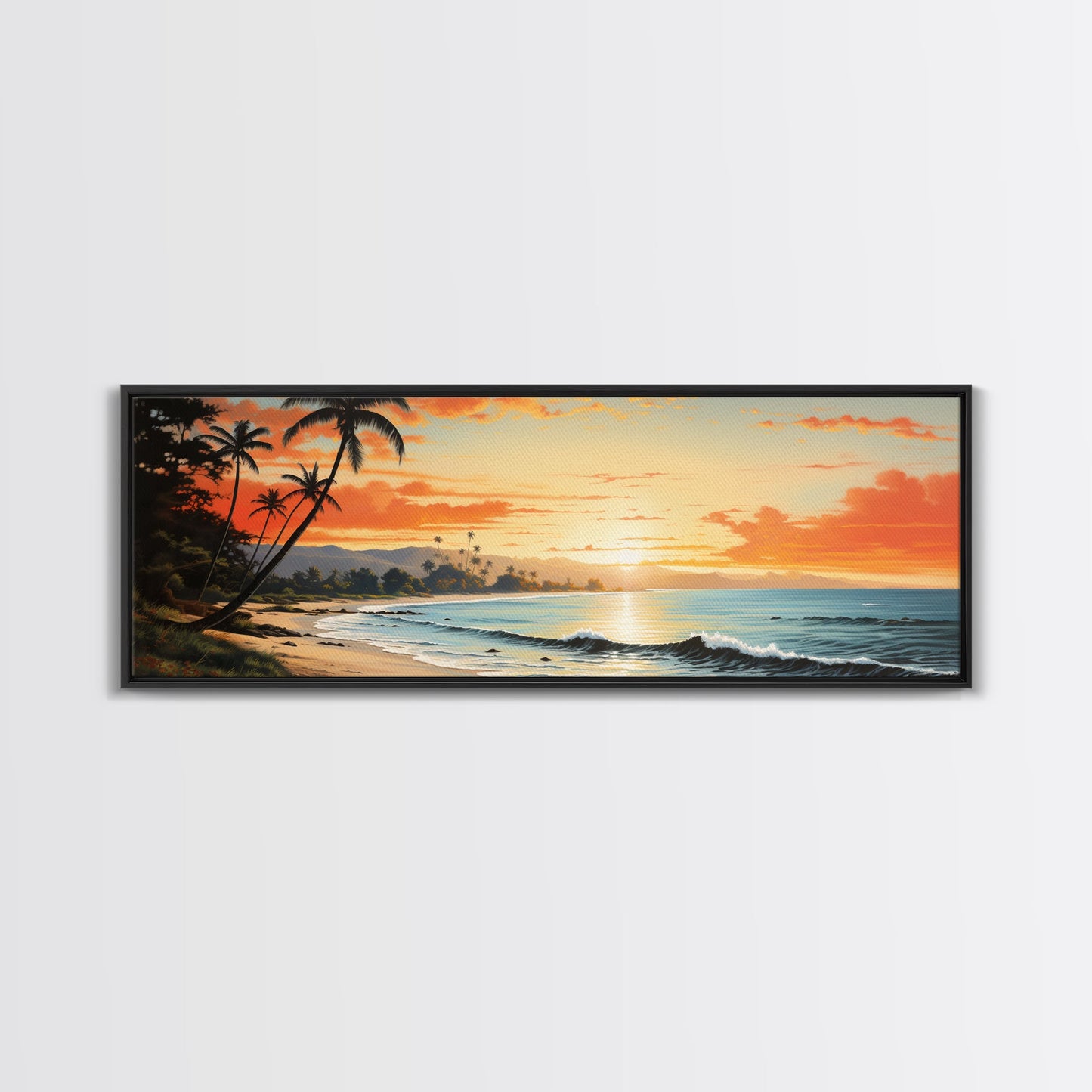 Panoramic Framed Canvas Print Wall Art Nautical Beach Ocean Wave Seascape Modern Art Coastal Room Decor, Extra Large Tropical Art