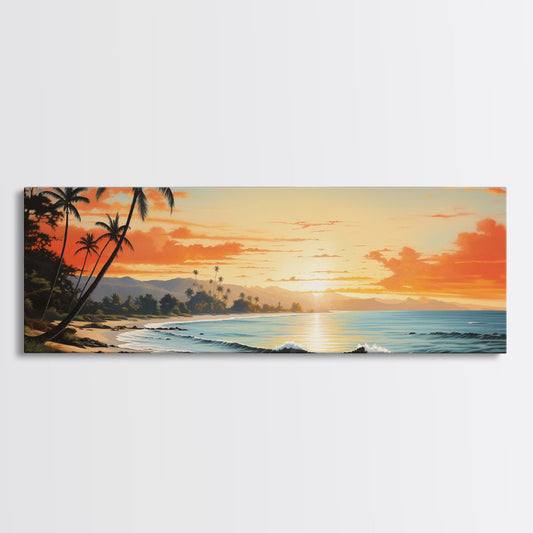 Panoramic Framed Canvas Print Wall Art Nautical Beach Ocean Wave Seascape Modern Art Coastal Room Decor, Extra Large Tropical Art