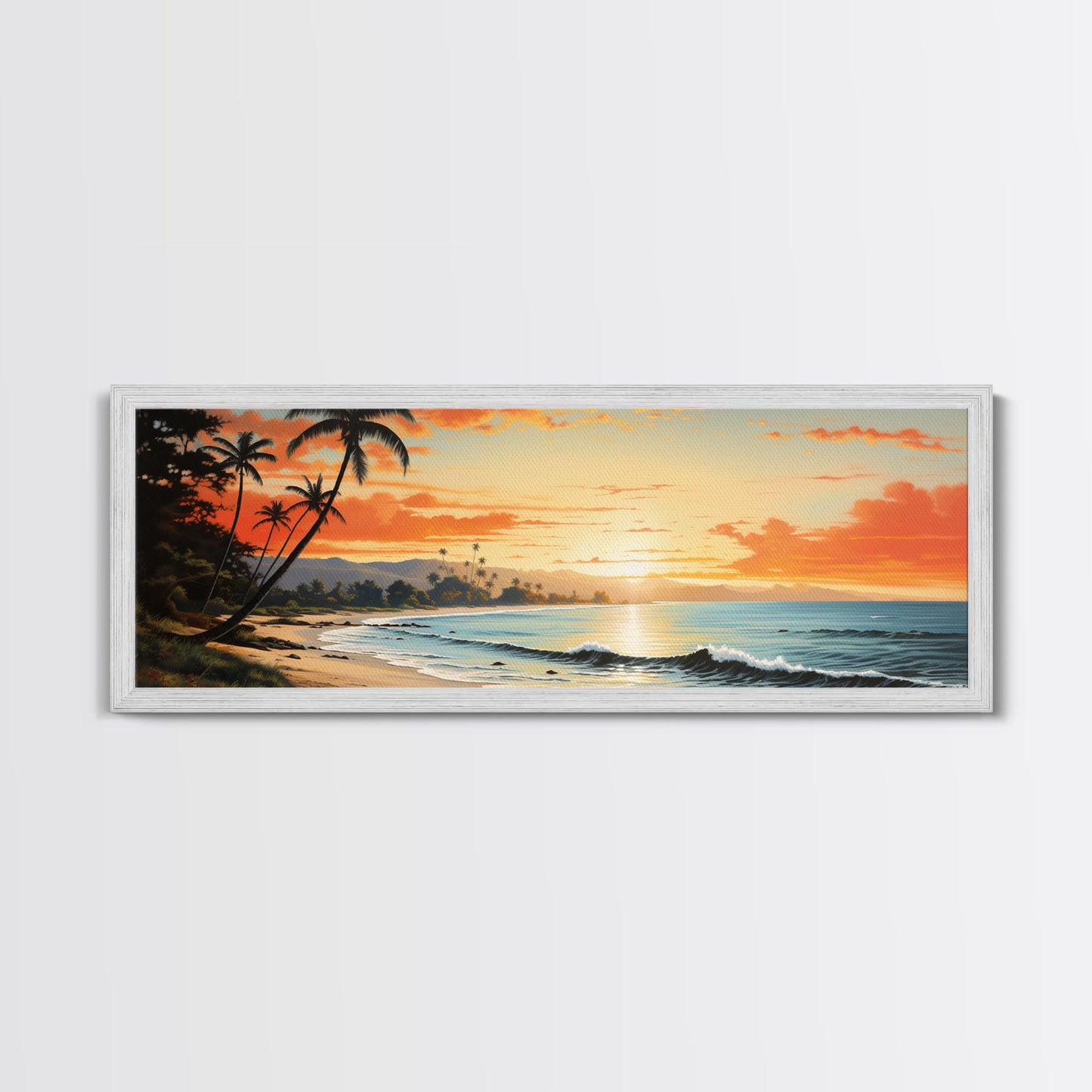 Panoramic Framed Canvas Print Wall Art Nautical Beach Ocean Wave Seascape Modern Art Coastal Room Decor, Extra Large Tropical Art
