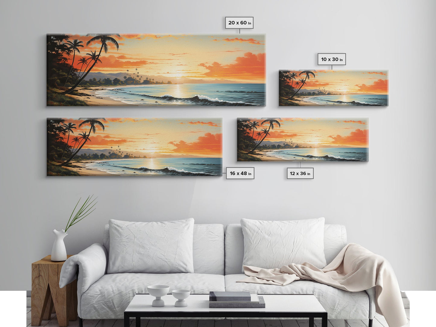 Panoramic Framed Canvas Print Wall Art Nautical Beach Ocean Wave Seascape Modern Art Coastal Room Decor, Extra Large Tropical Art