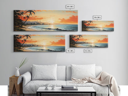 Panoramic Framed Canvas Print Wall Art Nautical Beach Ocean Wave Seascape Modern Art Coastal Room Decor, Extra Large Tropical Art