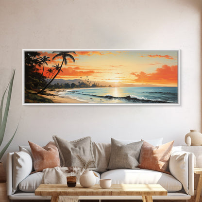 Panoramic Framed Canvas Print Wall Art Nautical Beach Ocean Wave Seascape Modern Art Coastal Room Decor, Extra Large Tropical Art