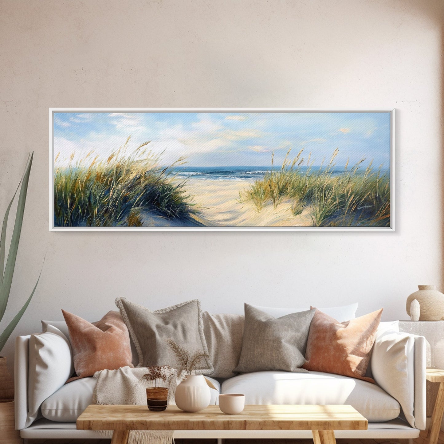 Beach Dunes, Coastal Landscape, Ocean Shore Painting, Beach Art, Home Decor, Bedroom Wall Art, Canvas Print, Framed Canvas Print