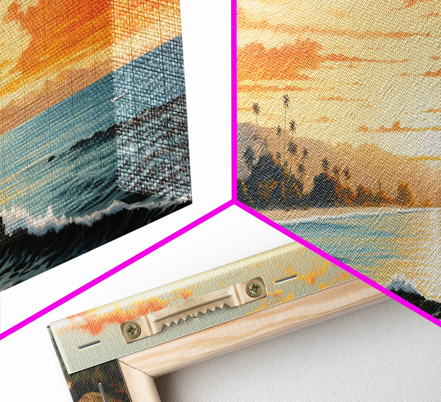 Panoramic Framed Canvas Print Wall Art Nautical Beach Ocean Wave Seascape Modern Art Coastal Room Decor, Extra Large Tropical Art