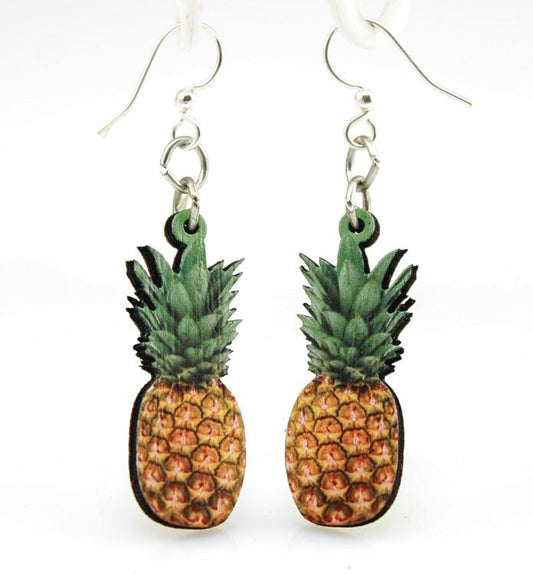 Pineapple Dangle Earrings Lightweight Tropical Wood Summer